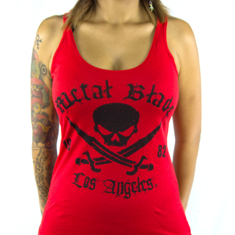 Metal Blade Records "Pirate Logo - Black on Red" Girls Tank Top