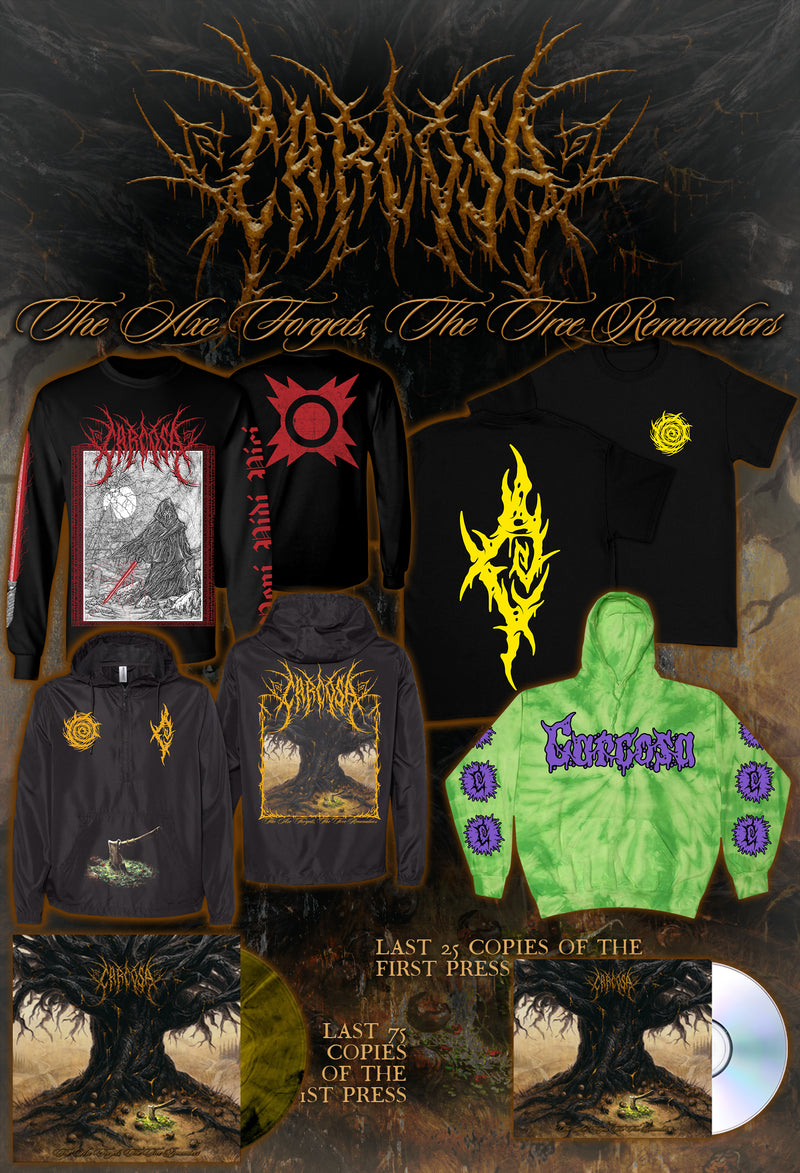 Collection of merchandise with 'carcosar' logo and product display.