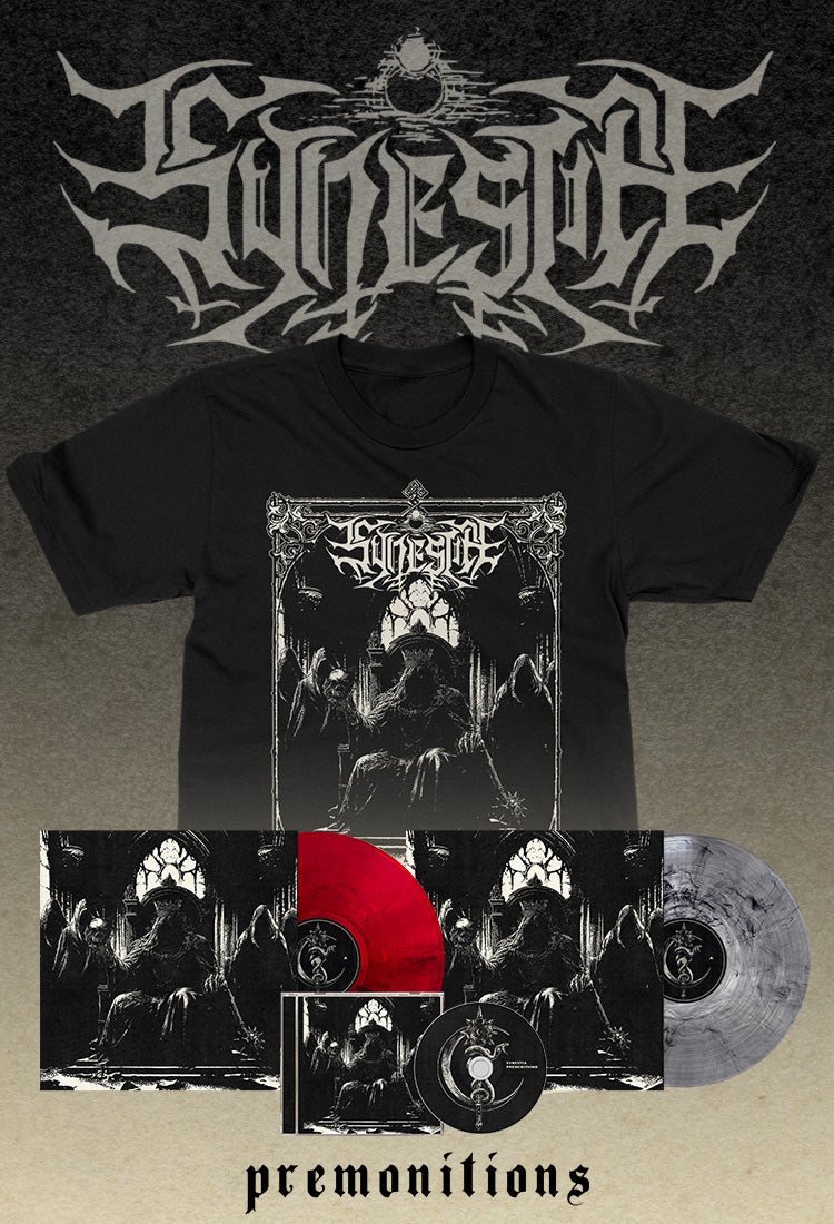 Black t-shirt with 'Slynegos' design and vinyl record on a textured background